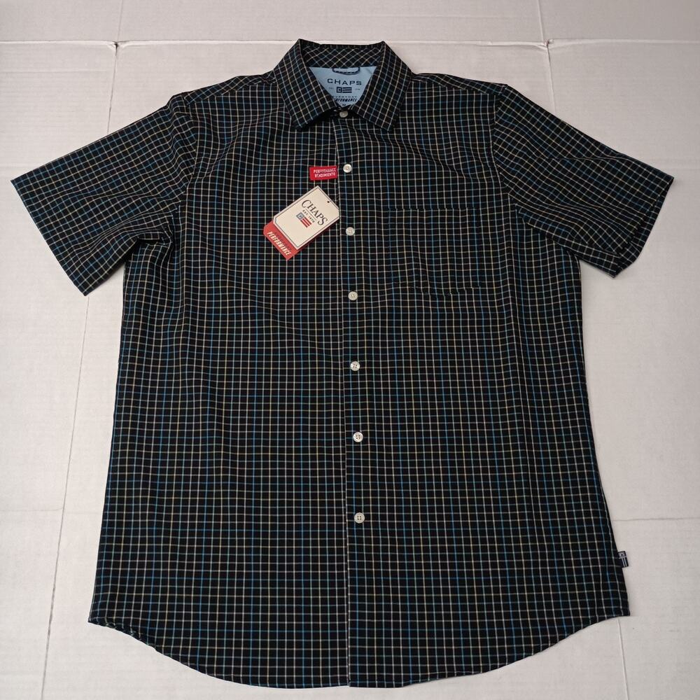 Chaps Woven Shirt Men's Size M Jet Black Stretch UPF 50